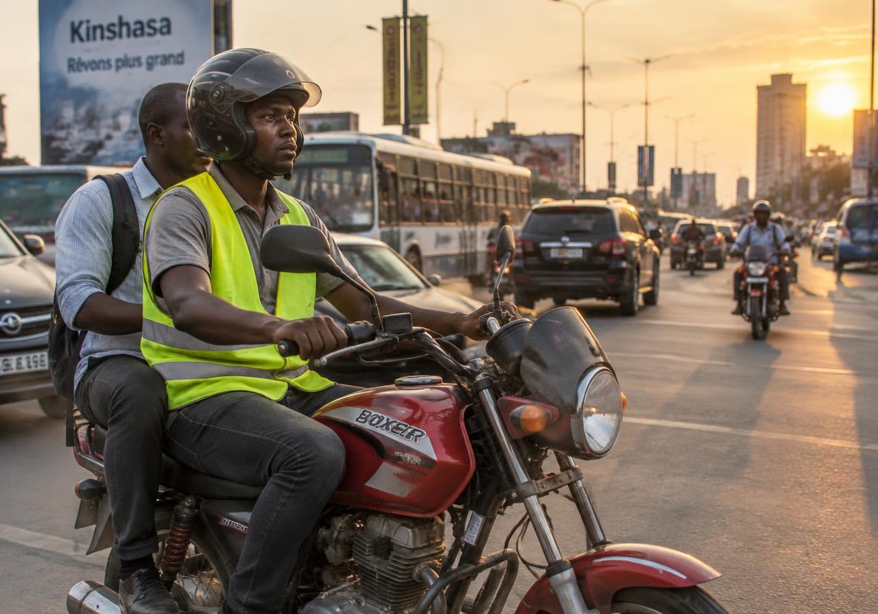 Moto-taxi sur un boulevard de Kinshasa